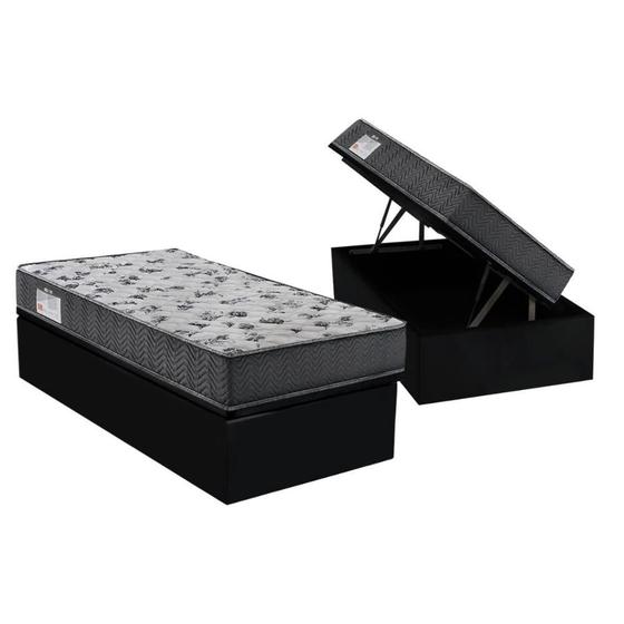 Imagem de Cama Box Baú Solteiro: Colchão Ortopédico Ortobom D33 / EP ISO 100 Ultra Firme + Base CRC Suede Black(88x188)