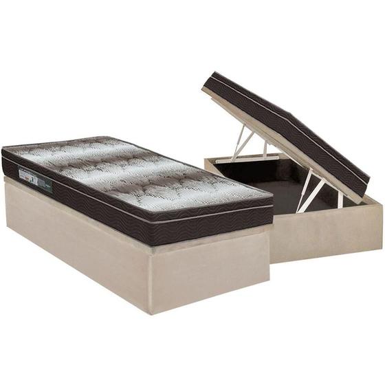 Imagem de Cama Box Baú Solteiro: Colchão Ortopédico Ortobom  Light + Base CRC Suede Clean(88x188)