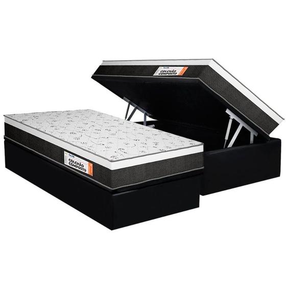 Imagem de Cama Box Baú Solteiro: Colchão Ortopédico Plumatex Falcon Ultra Firme + Base CRC Suede Black(88x188)