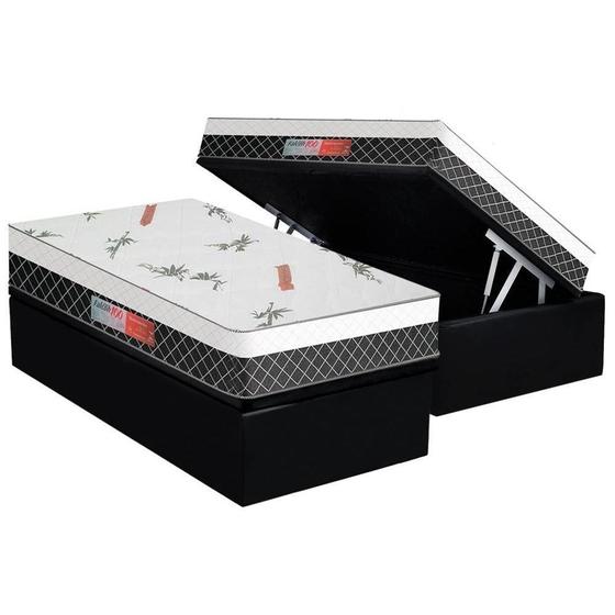 Imagem de Cama Box Baú Solteiro: Colchão Ortopédico Plumatex Falcon Ultra Firme + Base CRC Suede Black(88x188)