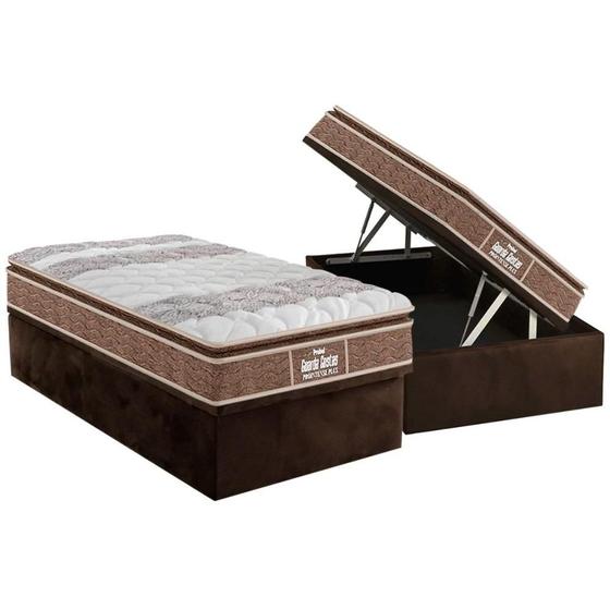 Imagem de Cama Box Baú Solteiro: Colchão Ortopédico Probel D33 / EP Guarda Costas PróIntense Plus Pillow Top + Base CRC Suede Brown(88x188)