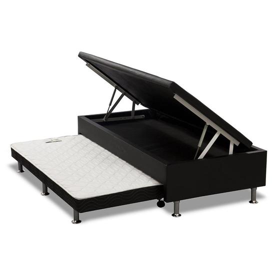 Cama Box Baú Solteiro com Auxiliar Espuma Sintético Preto 56x78x188 Menor preço em Cama Box Baú Solteiro com Auxiliar Espuma Sintético Preto 56x78x188