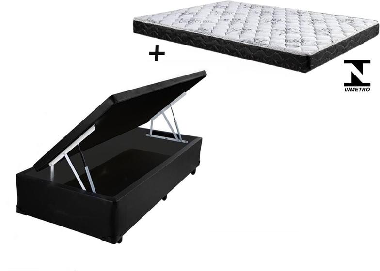 Cama Box Baú Solteiro Conforto Sintético Preto + Colchão Solteiro Conforto Espuma D33 14x88x188 - RABI COLCHOES Imagem de Cama Box Baú Solteiro Conforto Sintético Preto + Colchão Solteiro Conforto Espuma D33 14x88x188