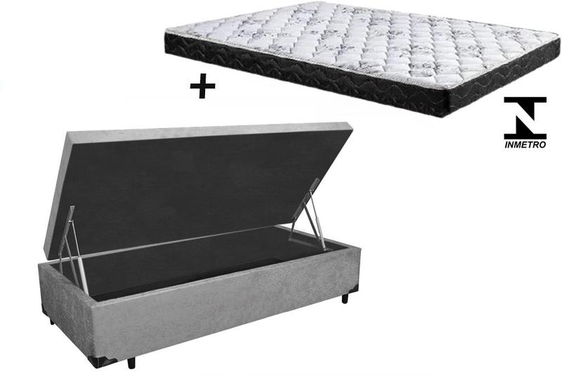 Imagem de Cama Box Baú Solteiro Conforto Suede Cinza + Colchão Solteiro Conforto Espuma D33  17x88x188