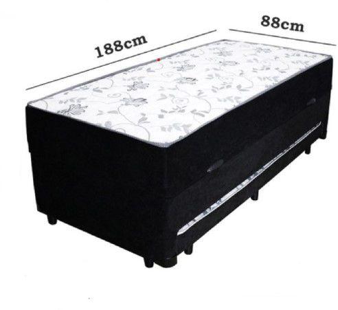 Imagem de Cama Box Baú Solteiro Conjugada de Mola com Cama Auxiliar Bicama 3 em 1 Suede Preto