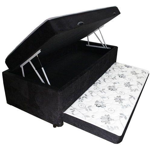 Cama Box Baú Solteiro Conjugado com Cama Auxiliar Bicama 3 em 1 - Suede Preto Menor preço em Cama Box Baú Solteiro Conjugado com Cama Auxiliar Bicama 3 em 1 - Suede Preto