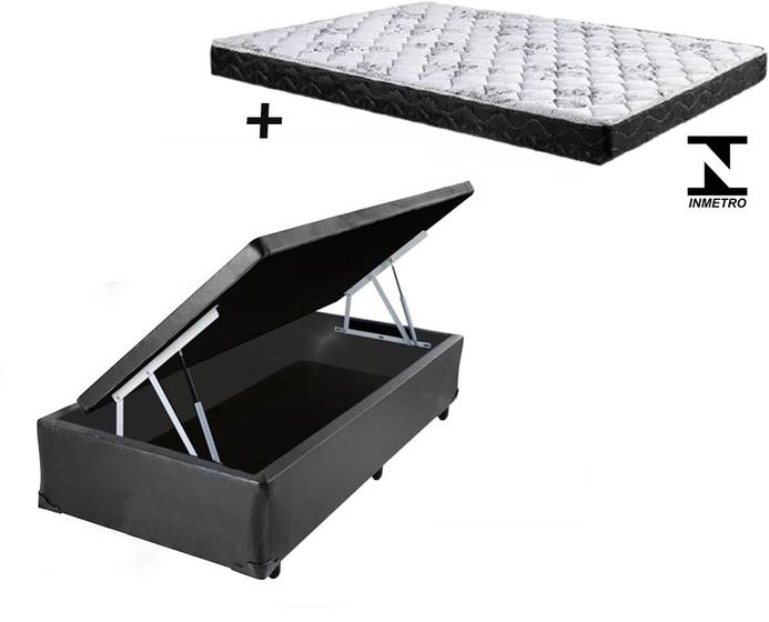 Cama Box Baú Solteiro Dreams Sintético Preto + Colchão Solteiro Dreams Espuma D23 Com EPS 14x88x188 Menor preço em Cama Box Baú Solteiro Dreams Sintético Preto + Colchão Solteiro Dreams Espuma D23 Com EPS 14x88x188