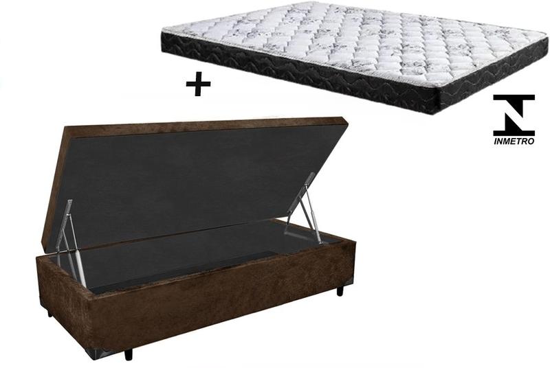 Imagem de Cama Box Baú Solteiro Dreams Suede Marrom  + Colchão Solteiro Dreams Espuma D33 Com EPS 17x88x188