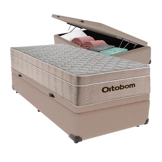 Imagem de Cama Box Baú Solteiro e Colchão Airtech Springpocket Molas Ensacadas Ortobom