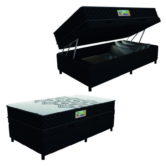 Imagem de Cama Box Baú Solteiro Gazin Colchão Espuma D33 Duo Balance Suede 88x188x63cm Preto/Branco