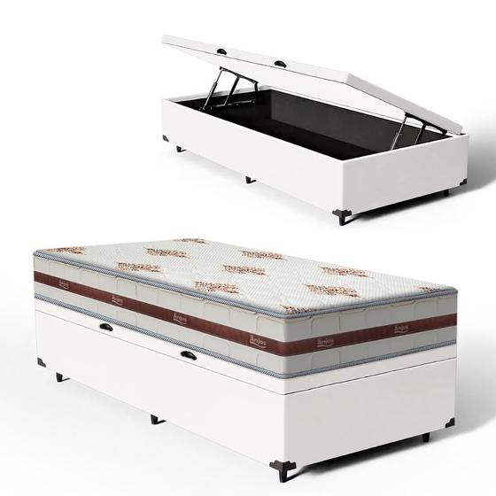 Imagem de Cama Box Baú Solteiro King Branco + Colchão De Molas Ensacadas - Anjos - Classic - 78x188x59cm