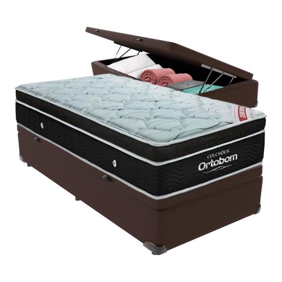 Imagem de Cama Box Baú Solteiro Marrom e Colchão Elegant Superpocket Molas ensacadas Ortobom