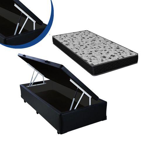 Imagem de Cama Box Baú Solteiro Resistence Suede Preto + Colchão Solteiro Resistence Espuma D23 Com EPS 20x88x188