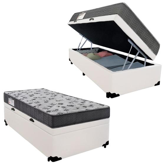 Imagem de Cama Box Baú Solteiro Sintético + Colchão De Espuma D33 - SerenePrime - 88cm Branco