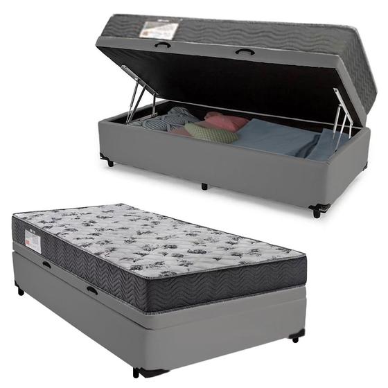 Imagem de Cama Box Baú Solteiro Sintético + Colchão De Espuma D33 - SerenePrime - 88cm Cinza