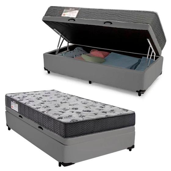 Imagem de Cama Box Baú Solteiro Sintético + Colchão De Espuma D33 - Sereneprime - 88cm Cor:cinza