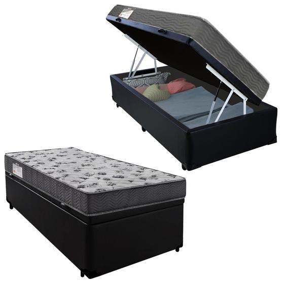 Imagem de Cama Box Baú Solteiro Sintético + Colchão De Espuma D33 - SerenePrime - 88cm Preto