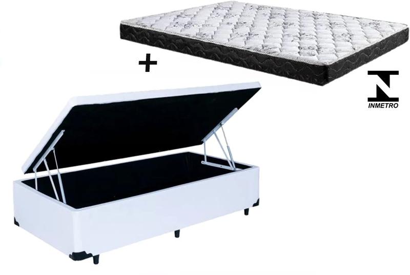 Imagem de Cama Box Baú Solteiro Sonho Sintético Branco    + Colchão Solteiro Sonho Espuma D33 Com EPS 30x88x188