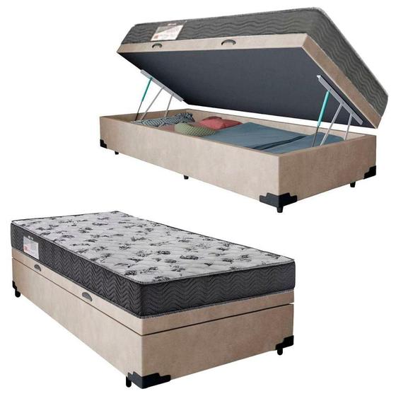 Imagem de Cama Box Baú Solteiro Suede + Colchão De Espuma D33 - Sereneprime - 88cm Bege