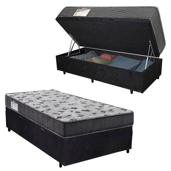 Imagem de Cama Box Baú Solteiro Suede + Colchão De Espuma D33 - Sereneprime - 88cm Preto