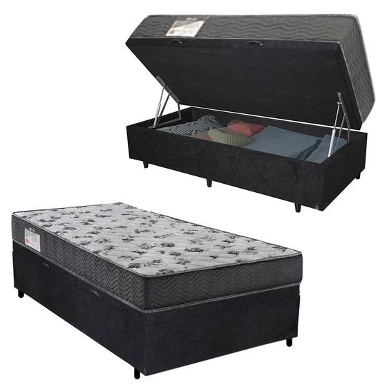 Imagem de Cama Box Baú Solteiro Suede + Colchão De Molas Ensacadas - SerenePrime - 88x188x62cm