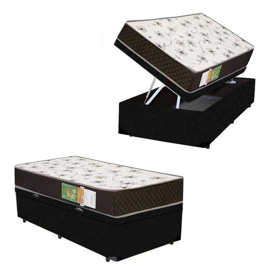 Imagem de Cama Box Baú Solteiro Suede + Colchão Solteiro Polar Pérola Espuma D20 Marrom/Branco 56x88x188 Preto