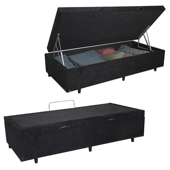 Imagem de Cama Box Baú Solteiro Suede Preto EMTH 88x188x40