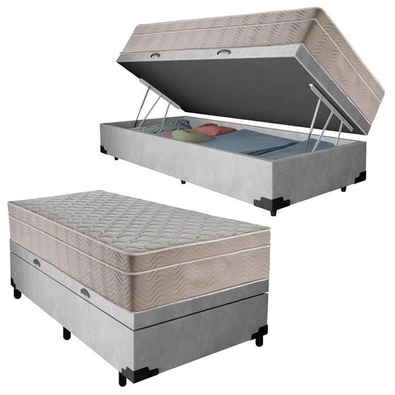 Imagem de Cama Box Baú Suede Solteiro + Colchão SerenePrime Molas Ensacadas 88x188x69 Cinza