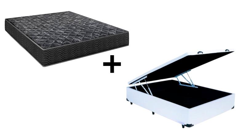 Imagem de Cama Box Baú Viúva 128 Tecido Sintético Branco com Colchão Lisboa Bello Box Espuma D28 Preto