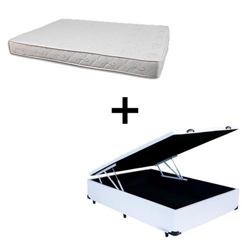 Imagem de Cama Box Baú Viúva 128 - Tecido Sintético Branco Com Colchão Nápoles Bello Box - 100% Espuma - Branco D33 55x128x188