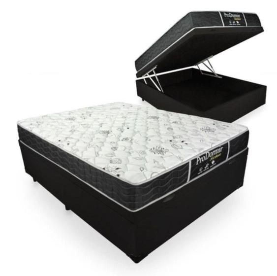 Imagem de Cama Box Baú Viúva 128 Tecido Sintético Preto com Colchão de Molas - Probel Sleep Black