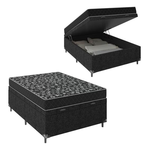Cama Box Baú Viúva + Colchão Espuma D20 - 56x128x188cm - Suede Preto Menor preço em Cama Box Baú Viúva + Colchão Espuma D20 - 56x128x188cm - Suede Preto