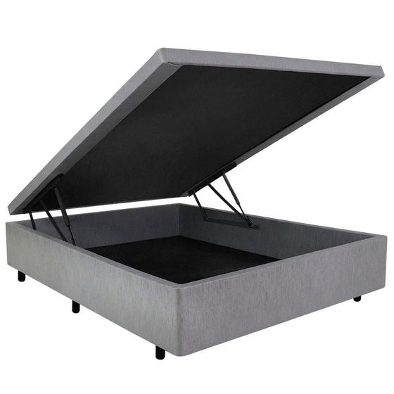 Imagem de Cama Box Baú Viúvo 128x188x42cm Cinza com Pistão a Gás