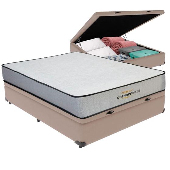 Imagem de Cama Box Baú Viúvo Bege e Colchão Orthopedic D33 V-Tech
