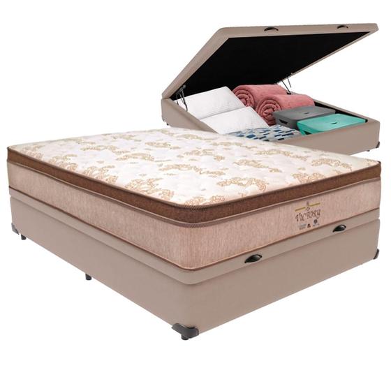 Imagem de Cama Box Baú Viúvo Bege e Colchão Victory Molas V-Tech