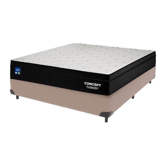 Imagem de Cama Box Bege e Colchão Casal Concept Molas Ensacadas Plumatex