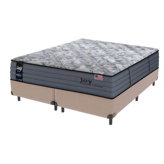 Imagem de Cama Box Bege e Colchão King Joy Molas Ensacadas Sealy