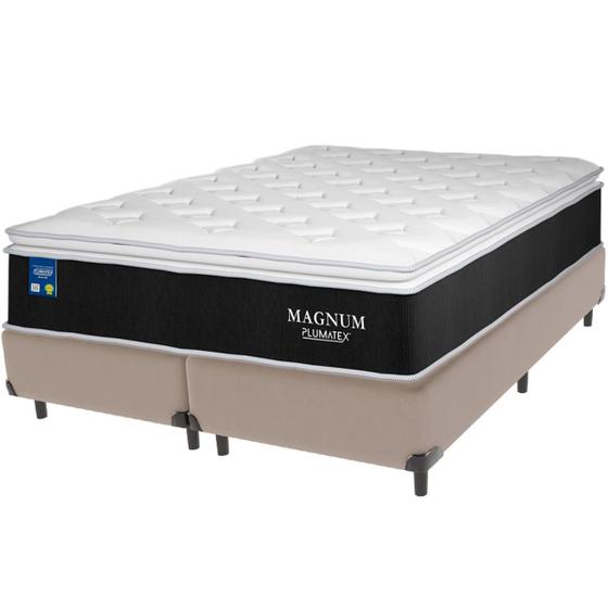 Imagem de Cama Box Bege e Colchão Magnum Molas Ensacadas Queen Plumatex
