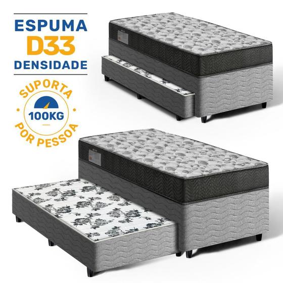 Imagem de Cama Box Bicama com Colchão de Espuma D33 Ortobom ISO 100 + Auxiliar de Espuma Unique Solteiro 88cm
