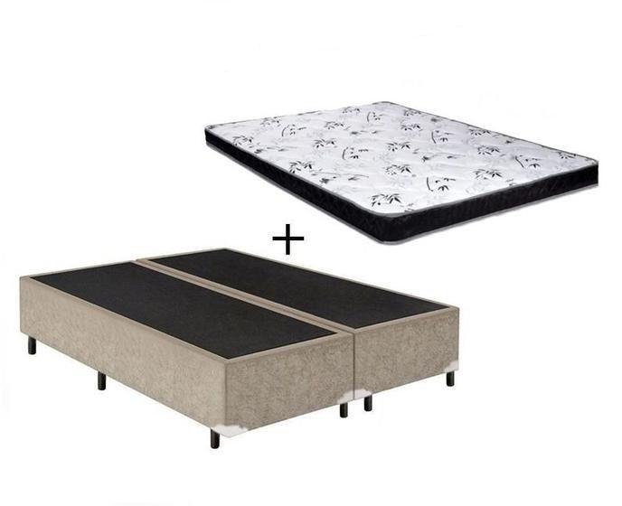 Imagem de Cama Box Bipartido Casal Bege + Colchão Espuma D28 138x188x8