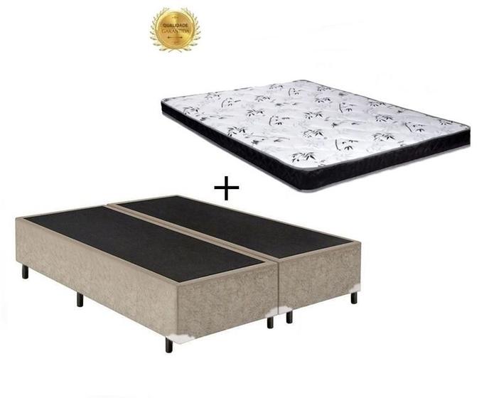 Imagem de Cama Box Bipartido Casal Bege Suede + Colchão Espuma D28 138x188x12