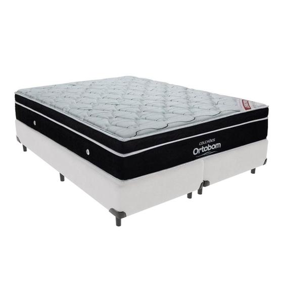 Imagem de Cama Box Bipartido Queen Branco e Colchão Elegant Superpocket Molas ensacadas Ortobom