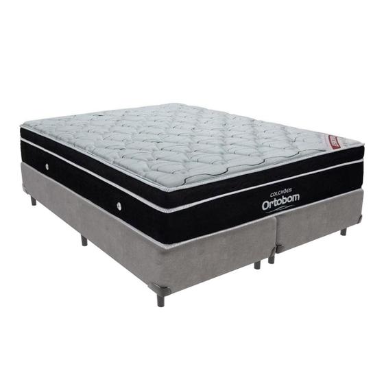 Imagem de Cama Box Bipartido Queen Cinza e Colchão Elegant Superpocket Molas ensacadas Ortobom