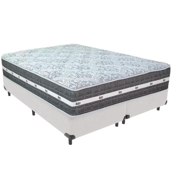 Imagem de Cama Box Branco e Colchão Black Graphite Molas Ensacadas King 193x203X32 Anjos