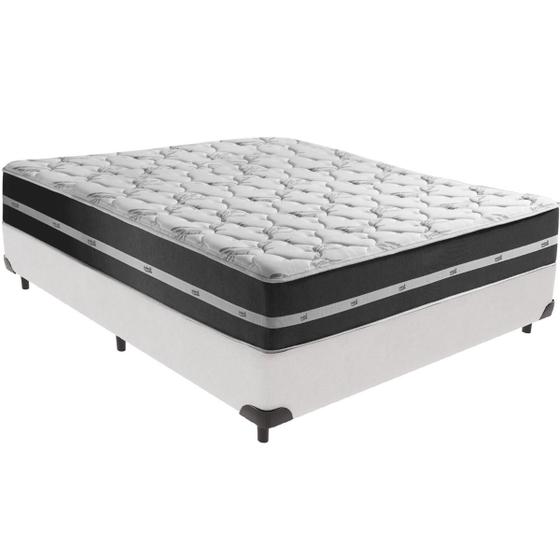 Imagem de Cama Box Branco e Colchão Classic Preto Molas ensacadas Casal Anjos