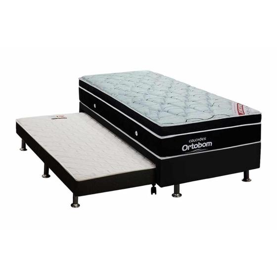 Imagem de Cama Box c/Auxiliar Solteiro: Colchão  Ortobom SuperPocket Elegant + Base CRC Courano Black(88x188)