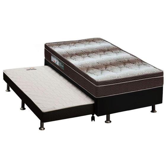 Imagem de Cama Box c/Auxiliar Solteiro: Colchão Ortopédico Ortobom  Light + Base CRC Courano Black(88x188)