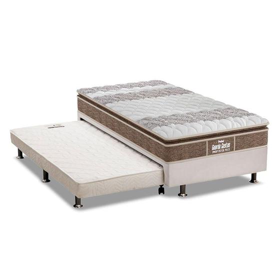 Imagem de Cama Box c/Auxiliar Solteiro: Colchão Ortopédico Probel D33/EP Guarda Costas Plus Brown + Base CRC Courano Branco(88x188)