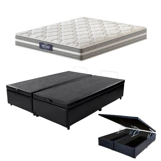 Imagem de Cama Box C/ Baú Queen + Colchão Mola Ensacada Probel Vegas Springs Comfort Pillow