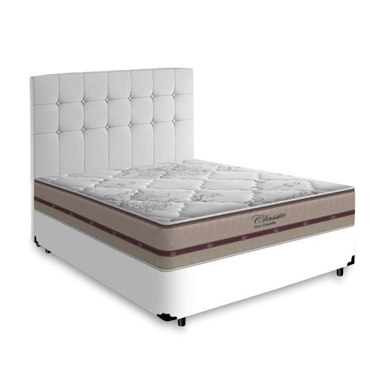 Imagem de Cama Box + Cabeceira Cassis e Colchão Casal - Anjos - Classic Mola Ensacada - 138x188x57cm Branco